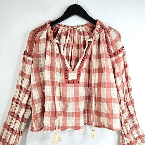 Free People Honey Grove Pink Gingham Peasant Top - Picture 5 of 11